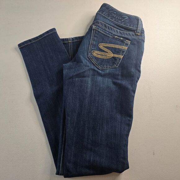 Seven7 Jeans Women's 25 Blue Dark Wash Skinny Embordered S Back Pocket - Picture 10 of 16